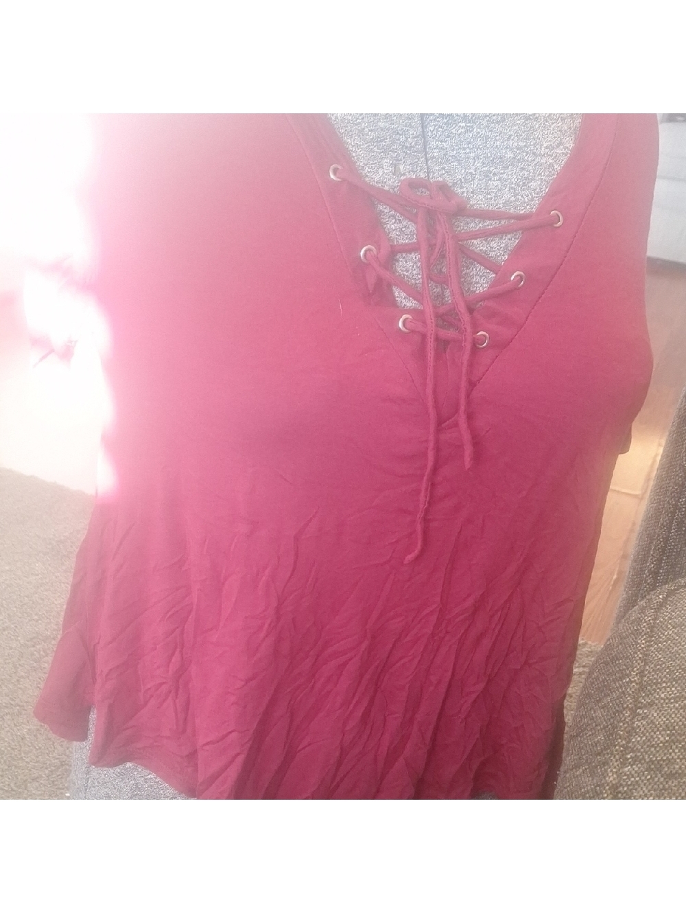 Bear Dance Lace-Up V-Neck Tank Top - Wine